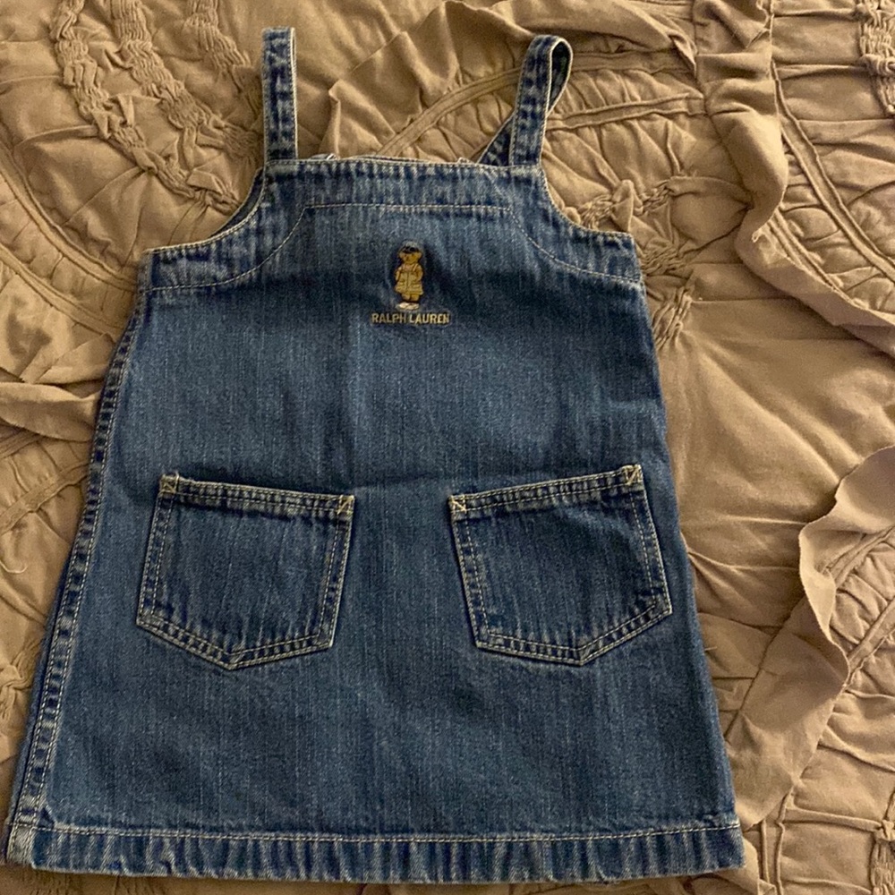 Vintage Ralph Lauren denim dress. Bear embroidered detail and 5 buttons on side